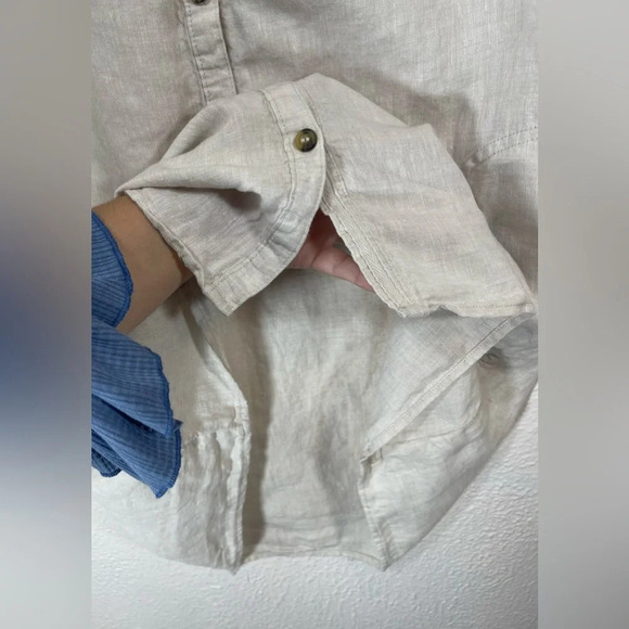 Tahari 100% Linen Beige Sleeveless Collared Button Down Shirt Dress Women Large - Picture 7 of 11